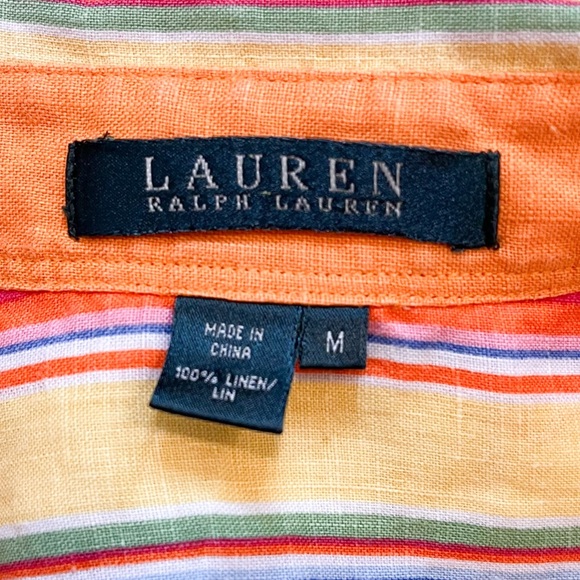 Vintage Lauren Ralph Lauren 100% Linen Yellow Striped Button-Down Size Medium - Picture 12 of 13